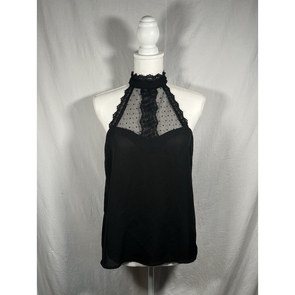 VNG Lace High Neck Top Sheer Size M Y2K Goth Glam Victorian  Retro Casual Corner